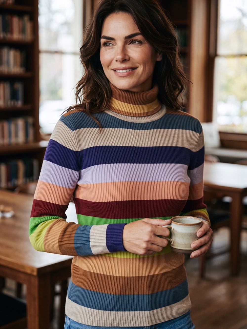 Old Navy Rainbow Stripe Turtleneck Sweater Easy Fit Large Colorblock Knit